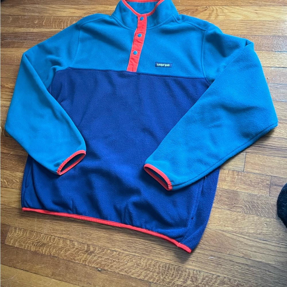 Lands' End Teal and Navy Fleece Pullover